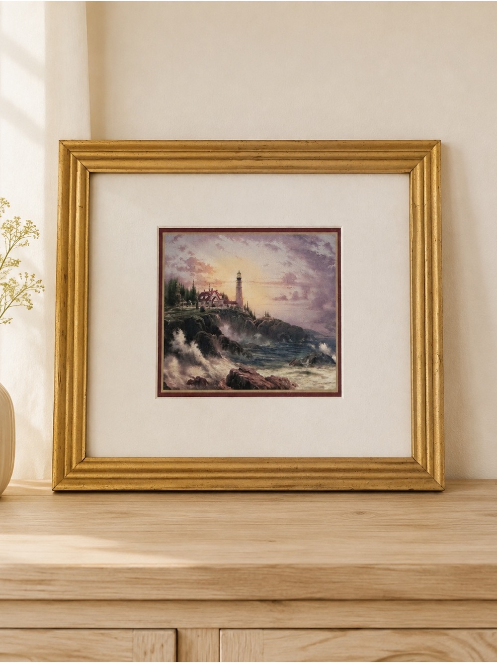 Thomas Kinkade The Light of Peace Framed Lighthouse Coastal Wall Art COA
